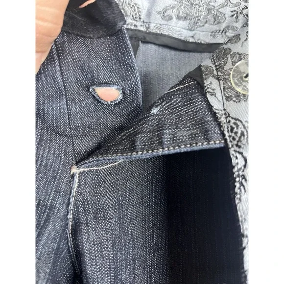 WXRLD Y2K Bareback Jeans 5/6 Flare Dark Wash Textured Waistband Indie Sleaze - Picture 14 of 15
